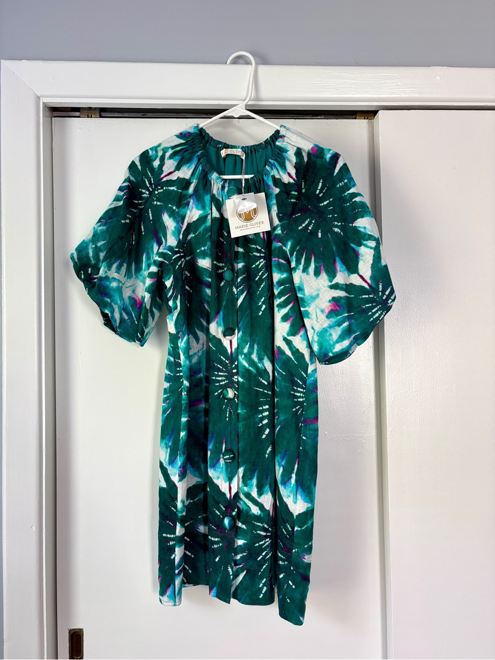 Marie Oliver Green Tie-Dye Print Short Sleeve Dress